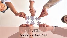 Presentation with together puzzle pieces - Presentation design having group-of-business-workers background and a coral colored foreground