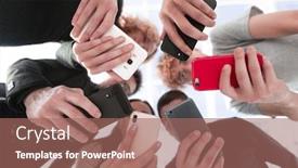  Presentation with smartphones - Audience pleasing presentation theme consisting of group-of-businessman-hold-smartphones backdrop and a coral colored foreground