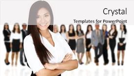  Presentation with working together - Slide deck enhanced with group of businessmen and women background and a white colored foreground