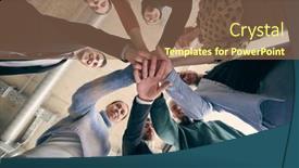  Presentation with unity - Slide set consisting of group-of-businessmen-holding-hands background and a violet colored foreground