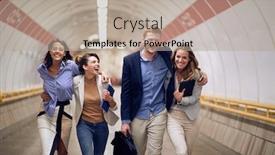  Presentation with station - Audience pleasing presentation design consisting of group-of-businesspeople-casually-going backdrop and a mint green colored foreground