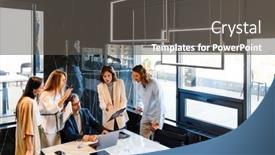  Presentation with office room - Slide deck featuring group-of-businesspeople-colleagues-discussing background and a dark gray colored foreground