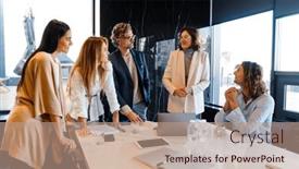  Presentation with office room - Slides consisting of group-of-businesspeople-colleagues-discussing background and a  colored foreground