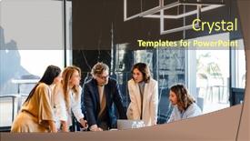  Presentation with office room - Slides with group-of-businesspeople-colleagues-discussing background and a tawny brown colored foreground