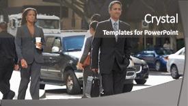  Presentation with street - Cool new slides with group of businesspeople crossing street backdrop and a  colored foreground