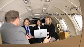  Presentation with private jet - Colorful slide set enhanced with group of businesspeople meeting in private jet backdrop and a coral colored foreground