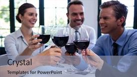  Presentation with restaurant toasting - Presentation theme having group of businesspeople toasting wine background and a light blue colored foreground