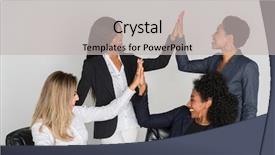  Presentation with working together - Theme featuring group of businesswomen working together background and a  colored foreground