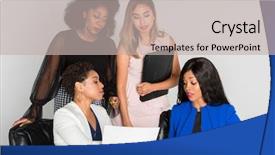  Presentation with working together - Theme featuring group of businesswomen working together background and a  colored foreground