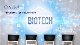  Presentation with biotech - Cool new slide deck with group-of-busy-people-working backdrop and a sky blue colored foreground