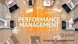 Presentation with performance management - PPT layouts enhanced with group-of-busy-people-working background and a coral colored foreground