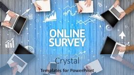  Presentation with online survey - Slide deck with group-of-busy-people-working background and a light blue colored foreground