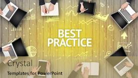  Presentation with best practice - Audience pleasing slides consisting of group-of-busy-people-working backdrop and a yellow colored foreground