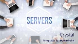 Presentation with servers - Presentation design with group-of-busy-people-working background and a sky blue colored foreground