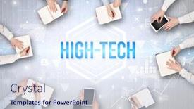  Presentation with high tech technology - Slide set having group-of-busy-people-working background and a sky blue colored foreground