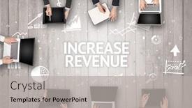  Presentation with revenue - Theme having group-of-busy-people-working background and a light gray colored foreground