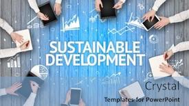  Presentation with sustainable development - Audience pleasing slide deck consisting of group-of-busy-people-working backdrop and a light blue colored foreground