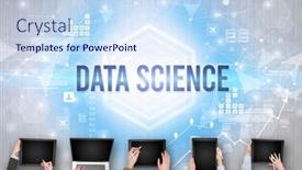  Presentation with data science - Slide deck consisting of group-of-busy-people-working background and a sky blue colored foreground