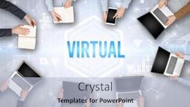  Presentation with busy - PPT layouts with group-of-busy-people-working background and a light blue colored foreground