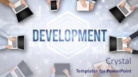  Presentation with busy - Slide deck featuring group-of-busy-people-working background and a sky blue colored foreground