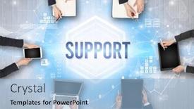  Presentation with busy - Slides having group-of-busy-people-working background and a light blue colored foreground