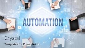  Presentation with busy - Slides with group-of-busy-people-working background and a light blue colored foreground