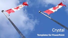  Presentation with canadian - Presentation design with looking up at group of canadian flags background and a teal colored foreground