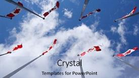  Presentation with canadian - Beautiful presentation theme featuring looking up at group of canadian flags backdrop and a light blue colored foreground