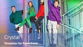  Presentation with youth group - Slide deck with group-of-carefree-friends-teenagers background and a ocean colored foreground