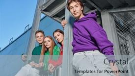  Presentation with youth group - Presentation theme featuring group-of-carefree-friends-teenagers background and a light gray colored foreground