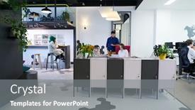  Presentation with business casual - Cool new slide set with group-of-casual-multiethnic-business backdrop and a gray colored foreground