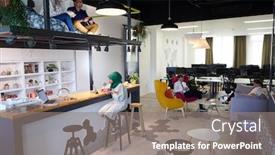  Presentation with business casual - Audience pleasing slide set consisting of group-of-casual-multiethnic-business backdrop and a gray colored foreground