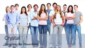  Presentation with group - Presentation design with group of casual people isolated background and a light blue colored foreground