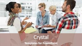  Presentation with group of people - Presentation featuring group of casual young people background and a coral colored foreground