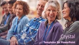  Presentation with brighter group - Slide deck enhanced with group-of-casually-dressed-businessmen background and a violet colored foreground