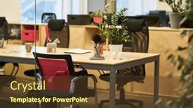  Presentation with green office - Presentation theme enhanced with group-of-chairs-surrounding-long background and a tawny brown colored foreground