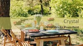  Presentation with chairs - Beautiful PPT layouts featuring group-of-chairs-surrounding-wooden backdrop and a yellow colored foreground