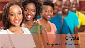  Presentation with college students - Cool new theme with group of cheerful afro american backdrop and a red colored foreground