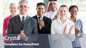  Presentation with cheerful - Presentation with group of cheerful business people background and a gray colored foreground