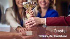  Presentation with hotel business - Colorful presentation enhanced with group-of-cheerful-business-people backdrop and a tawny brown colored foreground