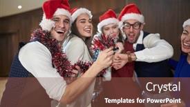  Presentation with work celebration - Presentation theme consisting of group-of-cheerful-colleagues-counting background and a tawny brown colored foreground