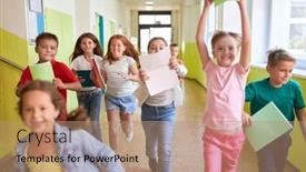  Presentation with elementary - Presentation theme with group-of-cheerful-elementary-students and a coral colored foreground