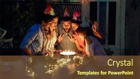  Presentation with party candles - PPT layouts featuring group-of-cheerful-friends-blowing background and a tawny brown colored foreground