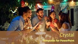  Presentation with party time - Slides having group-of-cheerful-friends-enjoying background and a red colored foreground