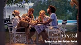  Presentation with dinner party - Slide set with group-of-cheerful-friends-having background and a tawny brown colored foreground