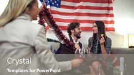  Presentation with christmas party - Slide deck having group-of-cheerful-friends-having background and a gray colored foreground