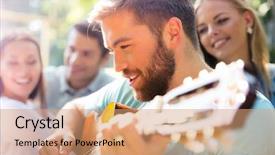  Presentation with brighter group - Cool new theme with group of cheerful friends backdrop and a coral colored foreground