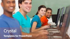  Presentation with high school students - Amazing slide deck having group of cheerful high school students using computers at school backdrop and a red colored foreground