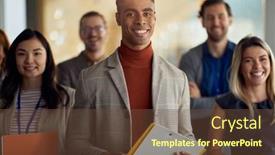  Presentation with job interview - Theme enhanced with group-of-cheerful-job-candidates background and a tawny brown colored foreground