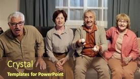  Presentation with video game - Slide deck enhanced with group-of-cheerful-mature-friends background and a tawny brown colored foreground